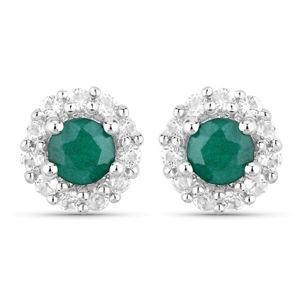 1.81 Carat Dyed Emerald and White Topaz .925 Sterling Silver Jewelry Set