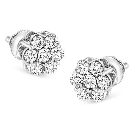 14K White Gold 1/2 cttw Round-Cut Diamond Floral Stud Earrings (I-J Color, SI2-I1 Clarity)