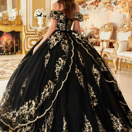 Ladivine 15701 Floral Off the Shoulder A-line Quince Ball Gown