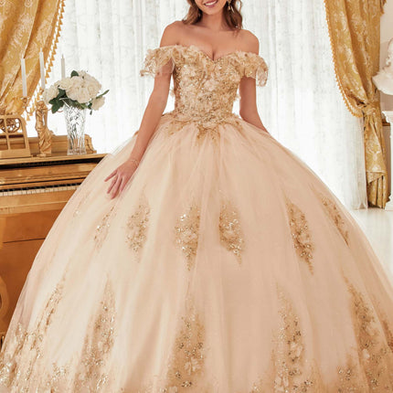 Ladivine 15701 Floral Off the Shoulder A-line Quince Ball Gown