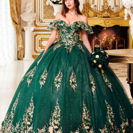 Ladivine 15701 Floral Off the Shoulder A-line Quince Ball Gown