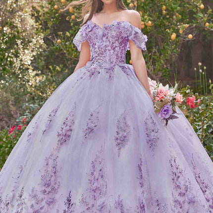 Ladivine 15701 Floral Off the Shoulder A-line Quince Ball Gown
