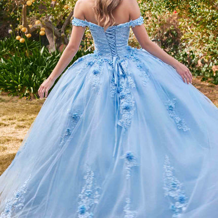 Ladivine 15702 Floral Off the Shoulder Floral Quince Ball Gown