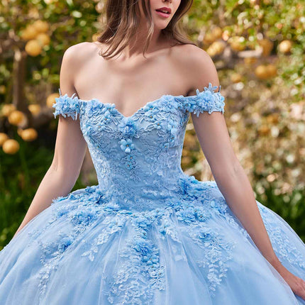 Ladivine 15702 Floral Off the Shoulder Floral Quince Ball Gown