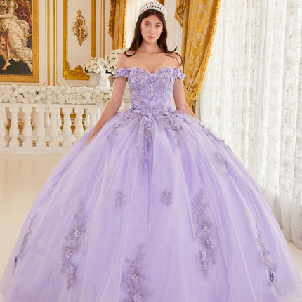 Ladivine 15702 Floral Off the Shoulder Floral Quince Ball Gown