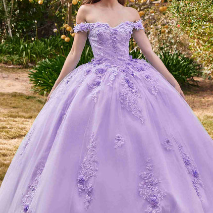 Ladivine 15702 Floral Off the Shoulder Floral Quince Ball Gown