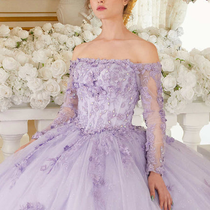 Ladivine 15706 Floor Length Off Shoulder Lace Long Sleeve Ball Gown