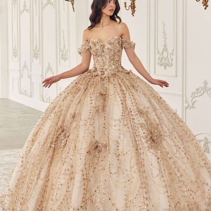 Ladivine 15712 Long Off the Shoulder Corset Poofy Quinceanera Dress