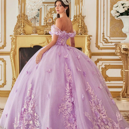 Ladivine 15713 Long Off the Shoulder A-Line Floral Applique Ball Gown