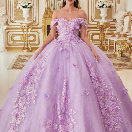 Ladivine 15713 Long Off the Shoulder A-Line Floral Applique Ball Gown