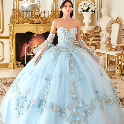 Ladivine 15714 Long Poofy Cinderella A-Line Ballgown Strapless with Gloves