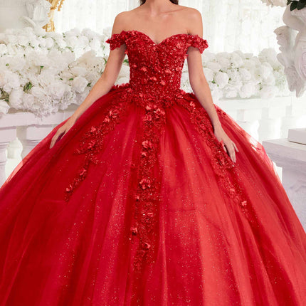 Ladivine 15717 Off the Shoulder 3D Floral Applique Quinceanera Gown
