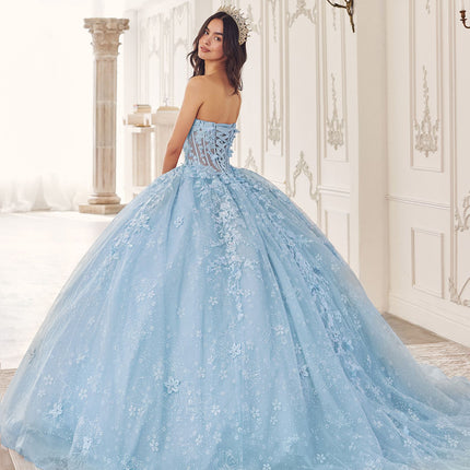 Ladivine 15719 Long Poofy Quinceanera Gown With Tulle Cape