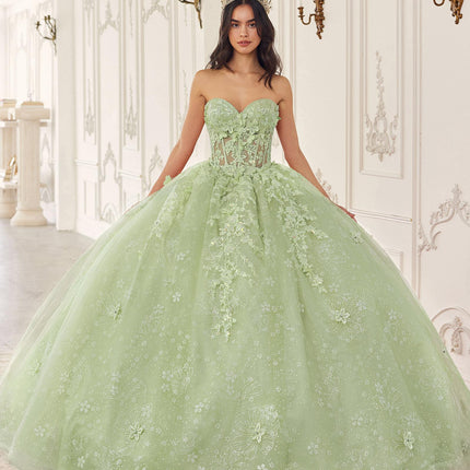 Ladivine 15719 Long Poofy Quinceanera Gown With Tulle Cape