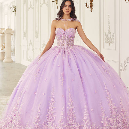 Ladivine 15723 Long Poofy A-Line Quinceanera Gown with Tulle Cape
