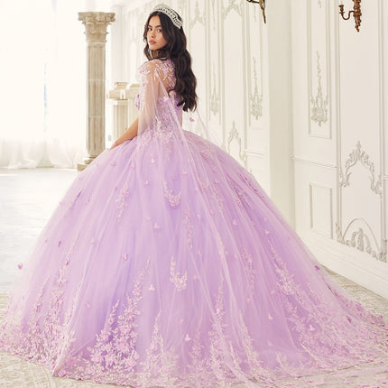 Ladivine 15723 Long Poofy A-Line Quinceanera Gown with Tulle Cape