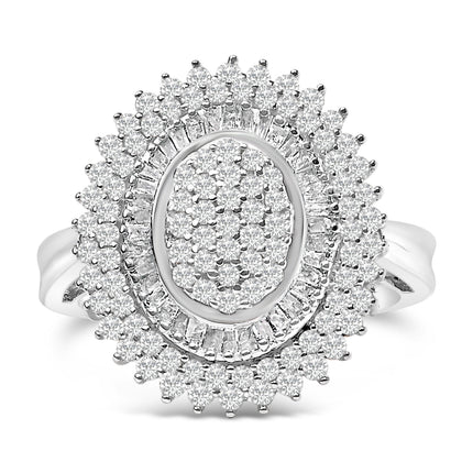 Sterling Silver 2.0 Cttw Diamond Oval Halo Cocktail Ring