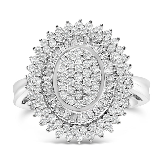 Sterling Silver 2.0 Cttw Diamond Oval Halo Cocktail Ring