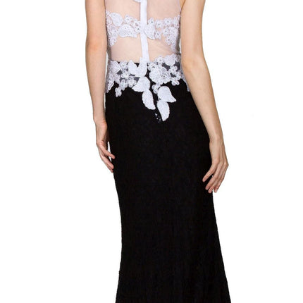 Cinderella Divine 1586 Halter Lace Appliques Mock Two-Piece Gown