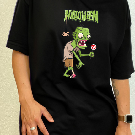 Halloween Green Monster Unisex Bamboo Viscose/Organic Cotton Short Sleeve Graphic T-Shirt