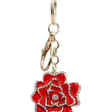Rose Blossom Bling Rhinestone Key Chain