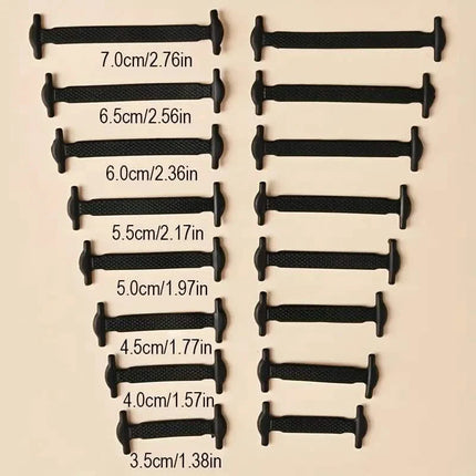 16-Pieces Set: Silicone Elastic Shoe Laces - Free-Tie for Skate, Casual and Sneakers Shoes