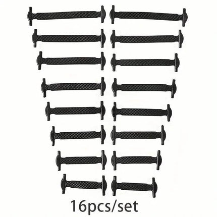 16-Pieces Set: Silicone Elastic Shoe Laces - Free-Tie for Skate, Casual and Sneakers Shoes