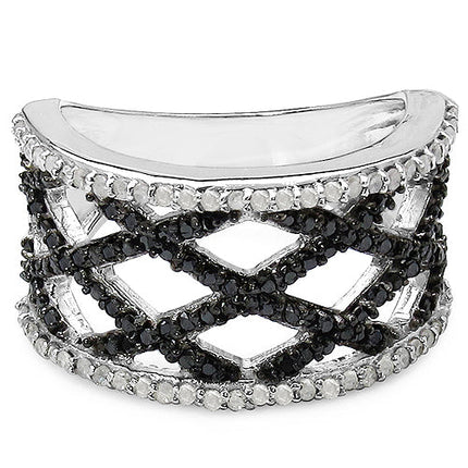 0.92 Carat Genuine Black Diamond & White Diamond .925 Sterling Silver Ring