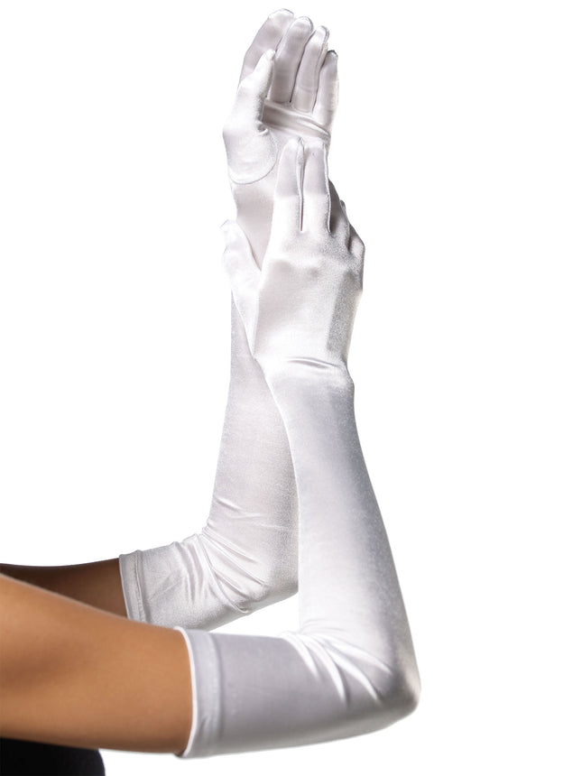 Extra Long Satin Gloves - White - O/S