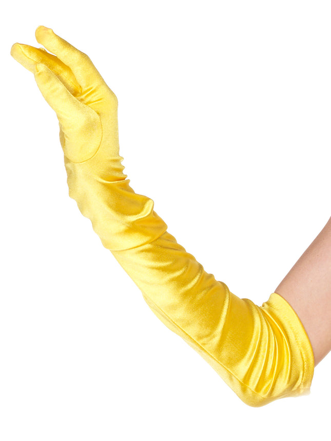 Extra Long Satin Gloves - Yellow - O/S