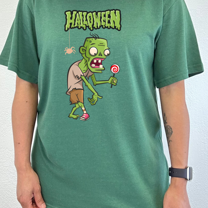 Halloween Green Monster Unisex Bamboo Viscose/Organic Cotton Short Sleeve Graphic T-Shirt