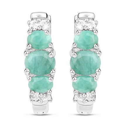 1.30 Carat Genuine Emerald and White Topaz .925 Sterling Silver Earrings