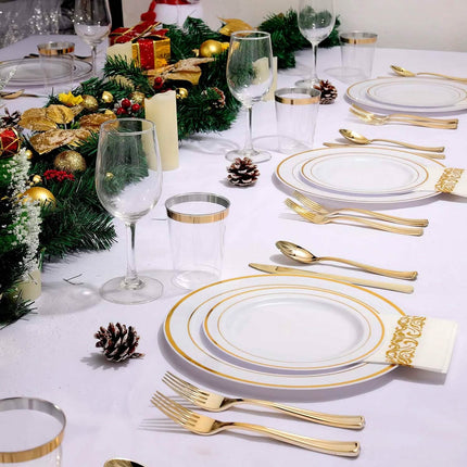 175-Pieces: Disposable Gold Dinnerware Set