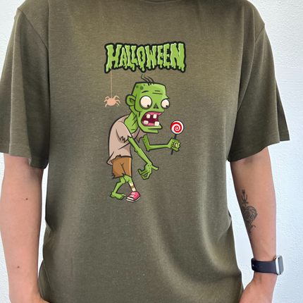 Halloween Green Monster Unisex Bamboo Viscose/Organic Cotton Short Sleeve Graphic T-Shirt