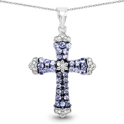 1.84 Carat Genuine Tanzanite and White Zircon .925 Sterling Silver Pendant
