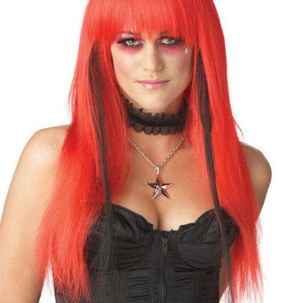 Bright Red and Black Chopstix Adult Wig