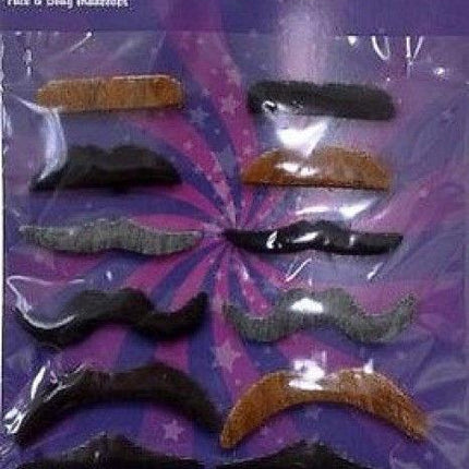 Assorted Stick-On Party Mustaches 12 pack