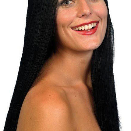 Long Black Alluring Glamour Wig with Skin Part
