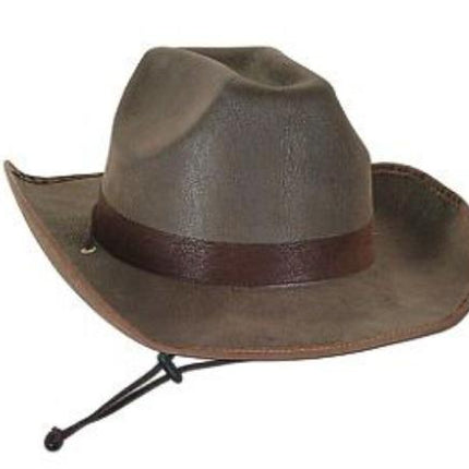 Deluxe Adult Brown Faux Leather Western Cowboy Hat