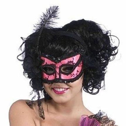 Pink & Black Burlesque Half Venetian Mask