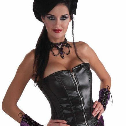 Sexy Slick and Evil Strapless Adult Faux Leather Black Corset with front Zipper