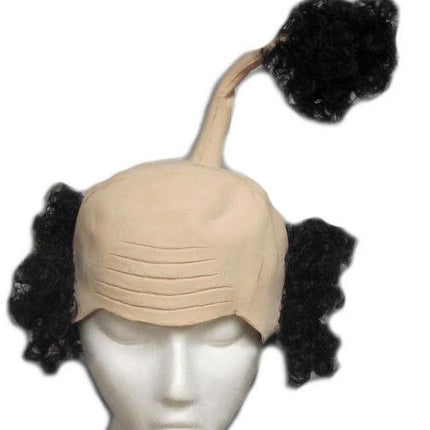 Sensei Wig Latex Bald Cap with Curly Black Hair Funny Costume Headpiece