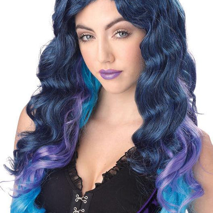 Blue Purple Color Cascade Long Curly Wig