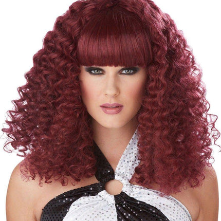 Burgundy Disco Lady Spiral Curl Wig with Bangs