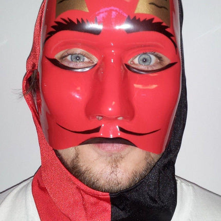 Scary Rigid Plastic Devil Mask with Attached Fabric