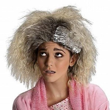 Blonde Crimped Hair Dye Job Adult Wig with Tin Foil