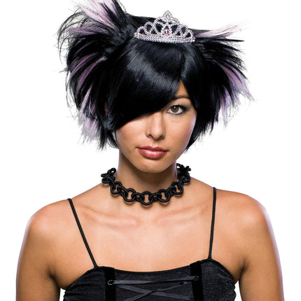 Women's Short Spiky Black Emo Princess Gothic Wig with Tiara