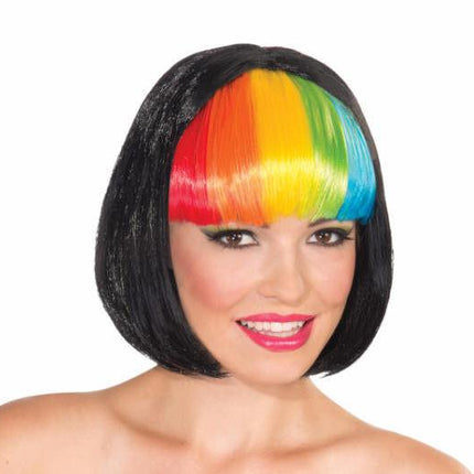Black Short Rainbow Fantasy Bob Wig with Rainbow Bangs