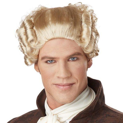 Blonde 18th Century Colonial Peruke Curly Wig with Ponytail