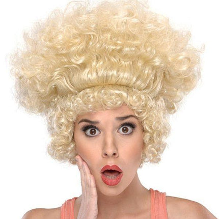 Shocked Ladies Big Blonde Curly Costume Wig Standing on End